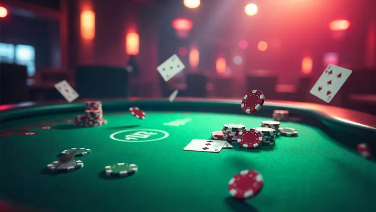 Classic Blackjack table layout with cards and chips