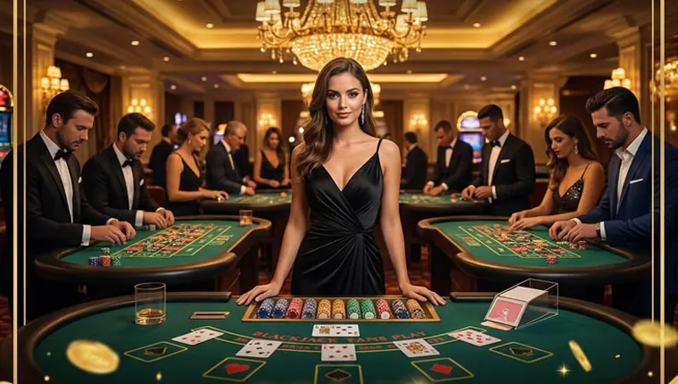Live casino dealer interacting with players in a high-tech studio environment